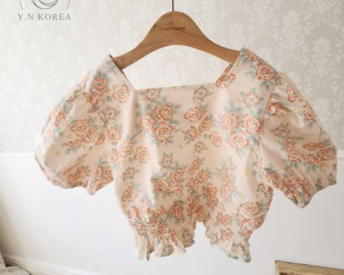 【春款】短版澎袖蕾絲上衣