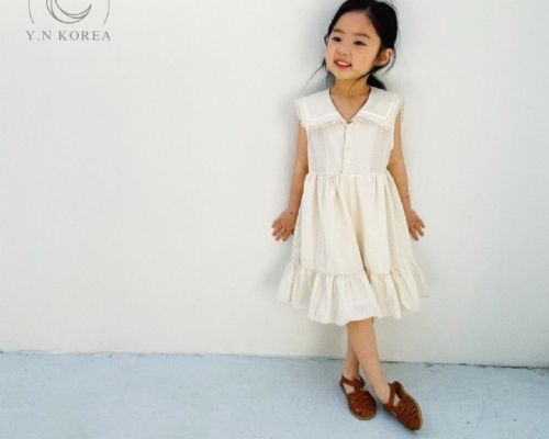 【韓國童裝】夏日清新翻領洋裝